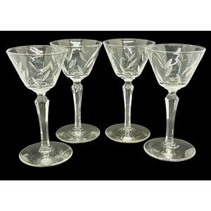 Vintage Set Of 4 Libbey Priscilla Liquor Cocktail Glasses Cut Leaf Pattern 1950s